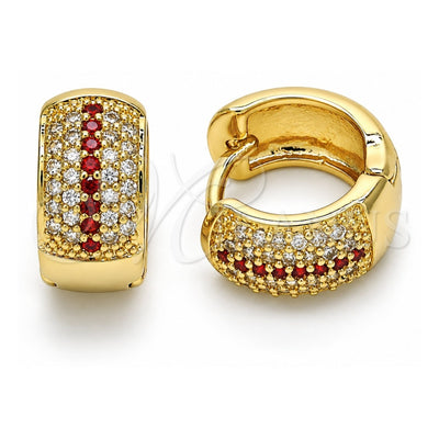 Oro Laminado Huggie Hoop, Gold Filled Style with Garnet and White Cubic Zirconia, Polished, Golden Finish, 02.210.0039.2.15