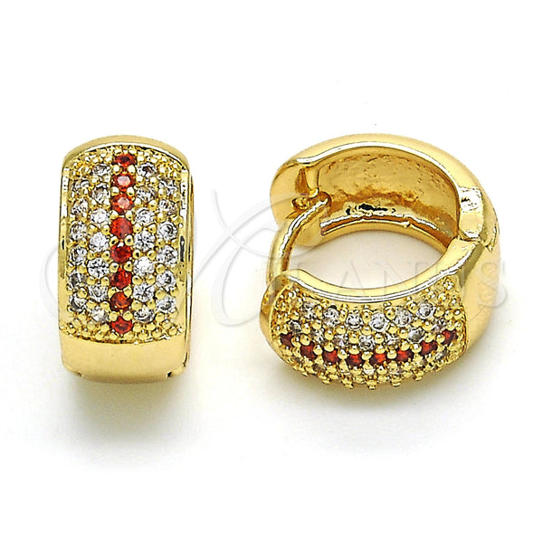 Gold Filled Hoop Earrings — Huggie Hoop with Garnet and White Cubic Zirconia — main product view — SKU 121625 | Oro Laminado aretes de aro — Huggie Hoop with Garnet and blanco Cubic Zirconia — SKU 121625