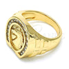 Oro Laminado Mens Ring, Gold Filled Style Horse Design, with White Cubic Zirconia, Polished, Golden Finish, 01.316.0001.10 (Size 10)
