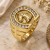 Oro Laminado Mens Ring, Gold Filled Style Horse Design, with White Cubic Zirconia, Polished, Golden Finish, 01.316.0001.10 (Size 10)