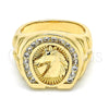 Oro Laminado Mens Ring, Gold Filled Style Horse Design, with White Cubic Zirconia, Polished, Golden Finish, 01.316.0001.12 (Size 12)