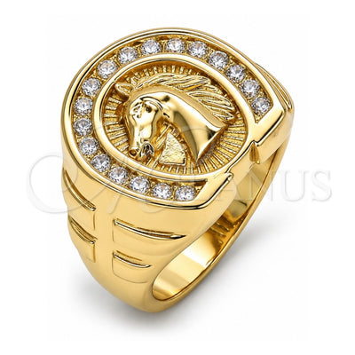 Oro Laminado Mens Ring, Gold Filled Style Horse Design, with White Cubic Zirconia, Polished, Golden Finish, 01.316.0001.12 (Size 12)