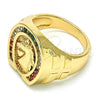 Oro Laminado Mens Ring, Gold Filled Style Horse Design, with Multicolor Cubic Zirconia, Polished, Golden Finish, 01.316.0001.1.10 (Size 10)