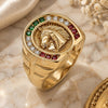 Oro Laminado Mens Ring, Gold Filled Style Horse Design, with Multicolor Cubic Zirconia, Polished, Golden Finish, 01.316.0001.1.10 (Size 10)