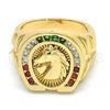 Oro Laminado Mens Ring, Gold Filled Style Horse Design, with Multicolor Cubic Zirconia, Polished, Golden Finish, 01.316.0001.1.11 (Size 11)