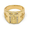 Oro Laminado Mens Ring, Gold Filled Style Crucifix Design, with White Cubic Zirconia, Polished, Golden Finish, 01.283.0001.10 (Size 10)