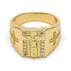 Oro Laminado Mens Ring, Gold Filled Style Crucifix Design, with White Cubic Zirconia, Polished, Golden Finish, 01.283.0001.10 (Size 10)