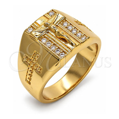 Oro Laminado Mens Ring, Gold Filled Style Crucifix Design, with White Cubic Zirconia, Polished, Golden Finish, 01.283.0001.11 (Size 11)