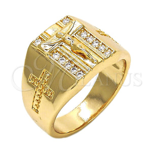 Gold Filled Ring — Mens Ring Crucifix Design with White Cubic Zirconia — main product view — SKU 121668 | Oro Laminado anillo — Mens Ring Crucifix diseño with blanco Cubic Zirconia — SKU 121668