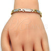 Oro Laminado Necklace and Bracelet, Gold Filled Style Diamond Cutting Finish, Tricolor, 06.102.0008