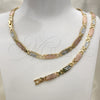 Oro Laminado Necklace and Bracelet, Gold Filled Style Diamond Cutting Finish, Tricolor, 06.102.0008