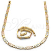 Oro Laminado Necklace and Bracelet, Gold Filled Style Diamond Cutting Finish, Tricolor, 06.102.0008
