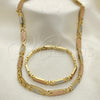 Oro Laminado Necklace and Bracelet, Gold Filled Style Diamond Cutting Finish, Tricolor, 06.102.0008