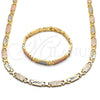 Oro Laminado Necklace and Bracelet, Gold Filled Style Diamond Cutting Finish, Tricolor, 06.102.0008