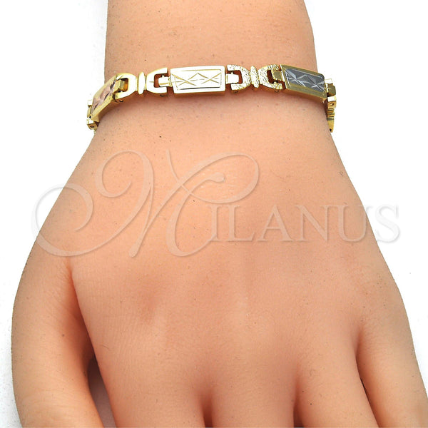 Gold Filled Bracelet — Necklace and Bracelet Diamond Cutting Tricolor 06. — alternate product view — SKU 121673 | Oro Laminado brazalete — Necklace and Bracelet Diamond Cutting Tricolor 06. — SKU 121673