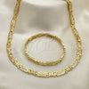 Oro Laminado Necklace and Bracelet, Gold Filled Style Diamond Cutting Finish, Tricolor, 06.102.0010