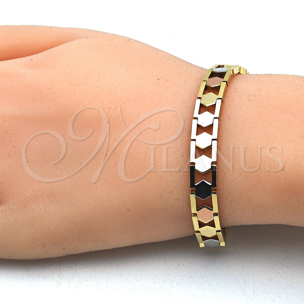 Gold Filled Bracelet — Solid Bracelet Polished Tricolor 03. 08 MM Thickness — alternate product view — SKU 121675 | Oro Laminado brazalete — Solid Bracelet pulido Tricolor 03. 08 MM Thickness — SKU 121675