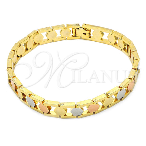 Oro Laminado Solid Bracelet, Gold Filled Style Polished, Tricolor, 03.102.0038.08 (08 MM Thickness, 8 Inches Length)