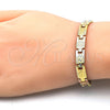 Oro Laminado Solid Bracelet, Gold Filled Style Polished, Tricolor, 03.102.0036.08 (07 MM Thickness, 8 Inches Length)