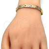 Oro Laminado Solid Bracelet, Gold Filled Style Polished, Tricolor, 03.102.0036.08 (07 MM Thickness, 8 Inches Length)