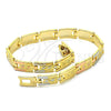 Oro Laminado Solid Bracelet, Gold Filled Style Polished, Tricolor, 03.102.0036.08 (07 MM Thickness, 8 Inches Length)