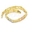 Oro Laminado Solid Bracelet, Gold Filled Style Polished, Tricolor, 03.102.0043.08 (07 MM Thickness, 8 Inches Length)