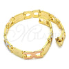 Oro Laminado Solid Bracelet, Gold Filled Style Polished, Tricolor, 03.102.0043.08 (07 MM Thickness, 8 Inches Length)