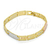 Oro Laminado Solid Bracelet, Gold Filled Style Polished, Tricolor, 03.102.0045.08 (07 MM Thickness, 8 Inches Length)