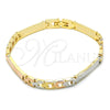 Oro Laminado Solid Bracelet, Gold Filled Style Polished, Tricolor, 03.102.0046.08 (06 MM Thickness, 8 Inches Length)