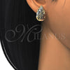 Oro Laminado Huggie Hoop, Gold Filled Style Leaf Design, Polished, Tricolor, 02.163.0060.15