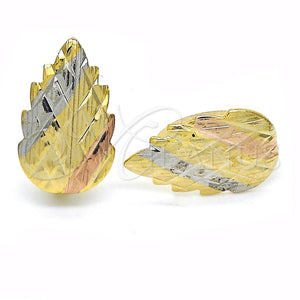 Gold Filled Hoop Earrings — Huggie Hoop Leaf Design Polished Tricolor 02. — main product view — SKU 121694 | Oro Laminado aretes de aro — Huggie Hoop Leaf diseño pulido Tricolor 02. — SKU 121694