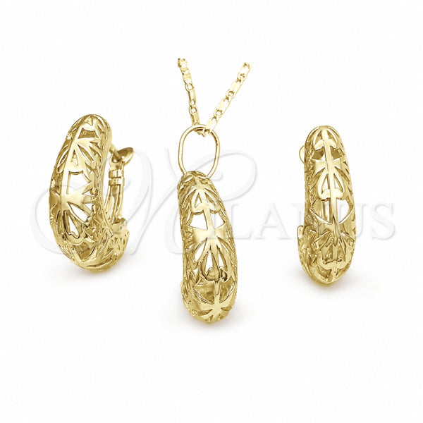 Oro Laminado Earring and Pendant Adult Set, Gold Filled Style Polished, Golden Finish, 10.163.0005