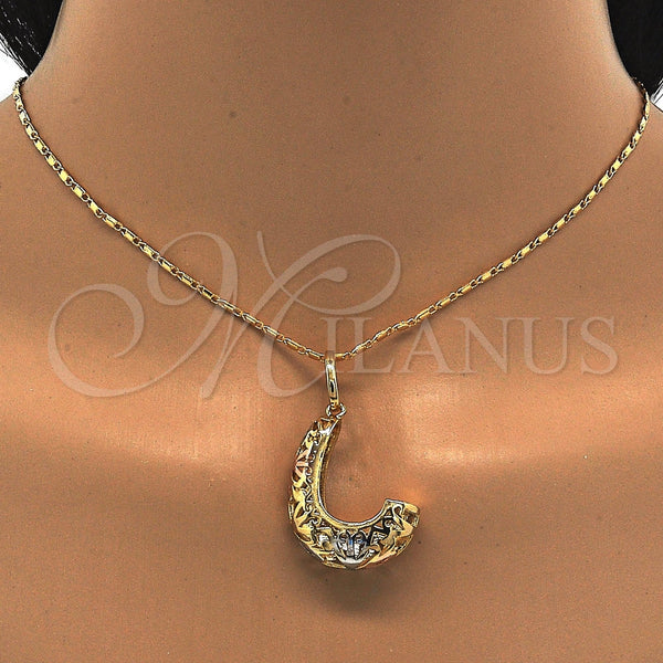 Oro Laminado Earring and Pendant Adult Set, Gold Filled Style Polished, Tricolor, 10.163.0005.1