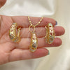 Oro Laminado Earring and Pendant Adult Set, Gold Filled Style Polished, Tricolor, 10.163.0005.1