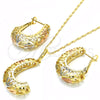 Oro Laminado Earring and Pendant Adult Set, Gold Filled Style Polished, Tricolor, 10.163.0005.1