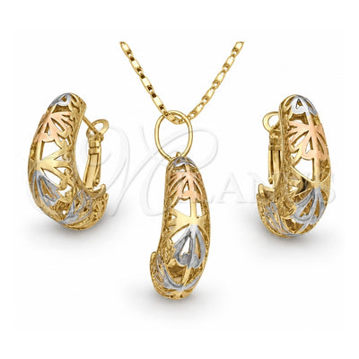 Oro Laminado Earring and Pendant Adult Set, Gold Filled Style Polished, Tricolor, 10.163.0005.1