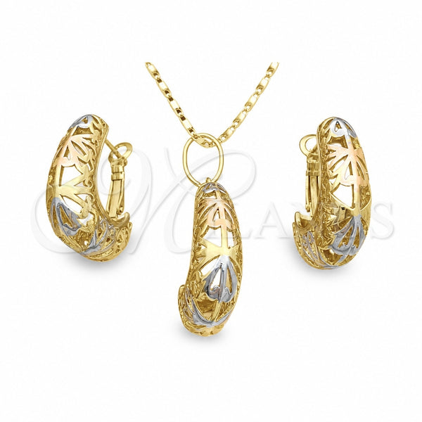 Oro Laminado Earring and Pendant Adult Set, Gold Filled Style Polished, Tricolor, 10.163.0005.1