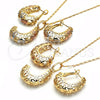 Oro Laminado Earring and Pendant Adult Set, Gold Filled Style Polished, Tricolor, 10.163.0005.1