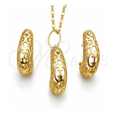 Oro Laminado Earring and Pendant Adult Set, Gold Filled Style Polished, Golden Finish, 10.163.0006