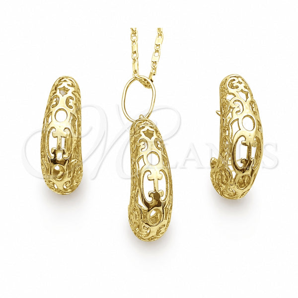 Oro Laminado Earring and Pendant Adult Set, Gold Filled Style Polished, Golden Finish, 10.163.0006