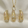 Oro Laminado Earring and Pendant Adult Set, Gold Filled Style Polished, Tricolor, 10.163.0006.1