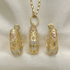 Oro Laminado Earring and Pendant Adult Set, Gold Filled Style Polished, Tricolor, 10.163.0006.1