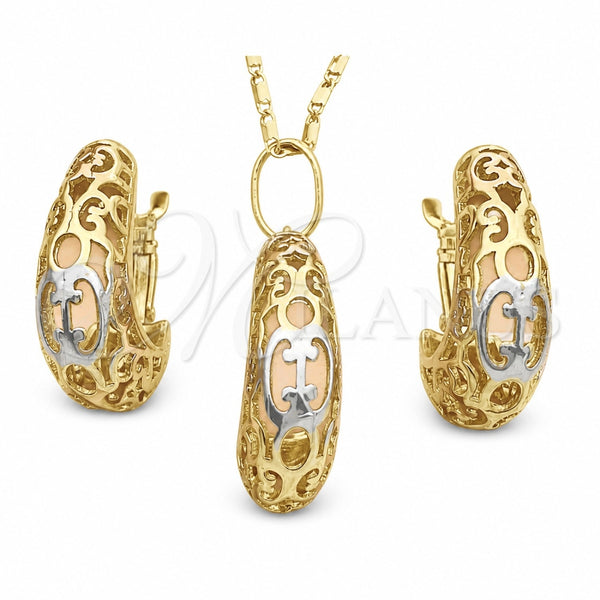 Oro Laminado Earring and Pendant Adult Set, Gold Filled Style Polished, Tricolor, 10.163.0006.1