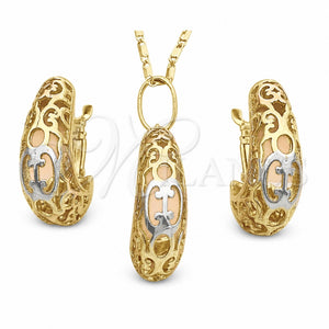 Oro Laminado Earring and Pendant Adult Set, Gold Filled Style Polished, Tricolor, 10.163.0006.1