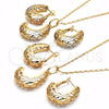 Oro Laminado Earring and Pendant Adult Set, Gold Filled Style Polished, Tricolor, 10.163.0006.1
