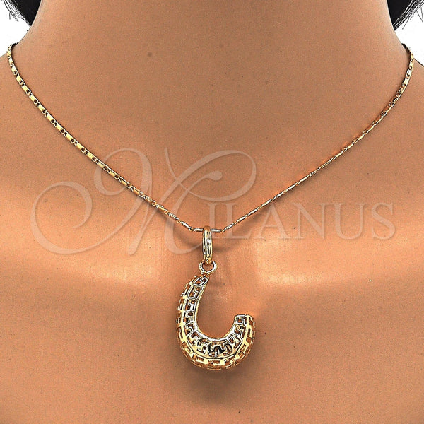 Oro Laminado Earring and Pendant Adult Set, Gold Filled Style Greek Key Design, Polished, Golden Finish, 10.163.0007