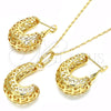 Oro Laminado Earring and Pendant Adult Set, Gold Filled Style Greek Key Design, Polished, Golden Finish, 10.163.0007