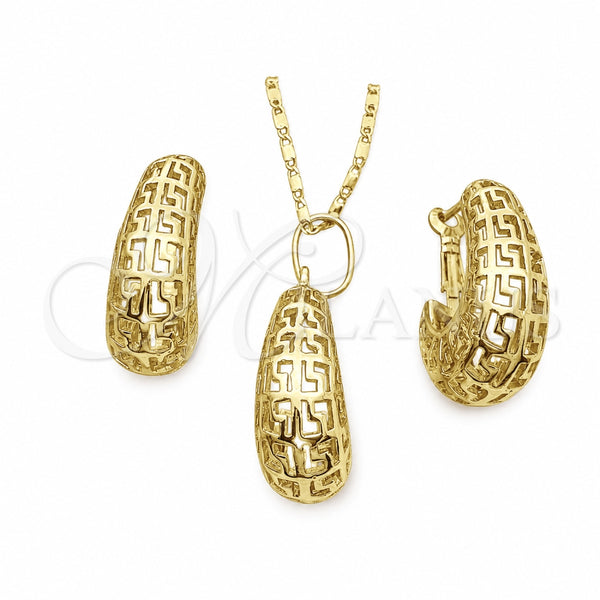 Oro Laminado Earring and Pendant Adult Set, Gold Filled Style Greek Key Design, Polished, Golden Finish, 10.163.0007