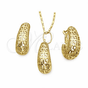 Oro Laminado Earring and Pendant Adult Set, Gold Filled Style Greek Key Design, Polished, Golden Finish, 10.163.0007