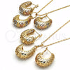 Oro Laminado Earring and Pendant Adult Set, Gold Filled Style Greek Key Design, Polished, Golden Finish, 10.163.0007